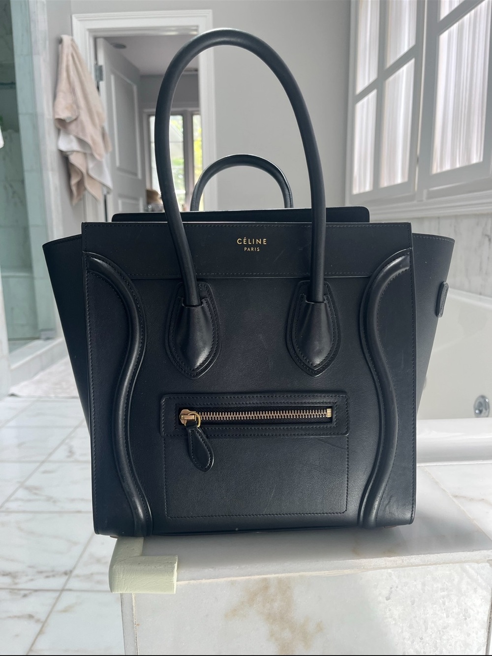 Celine Black Leather Tote with Gold Hardware